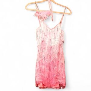 Tricks n Treatz Dolls Kill roaring 20’s Flapper Pink Fringe costume set NWT XS